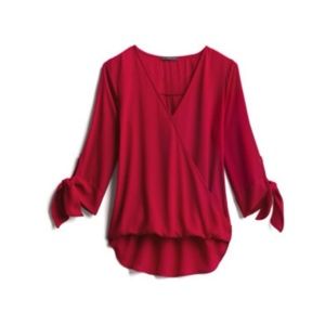 west kei allan tie sleeve high low blouse red